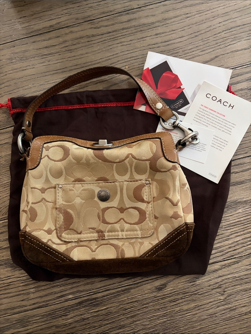 Coach Beige and Brown Signature Canvas Shoulder Bag
